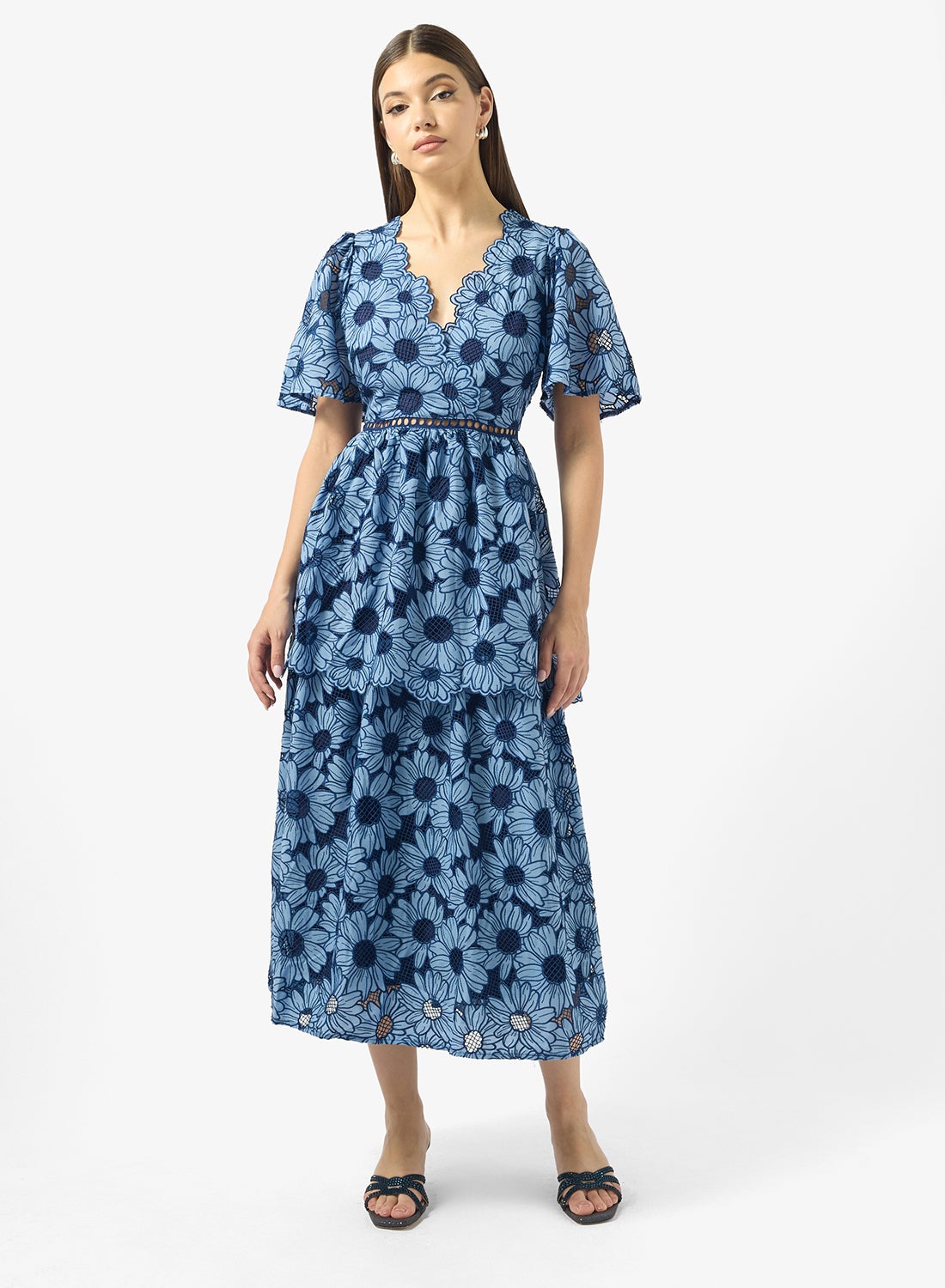 Floral Print V-Neck Tiered Dress